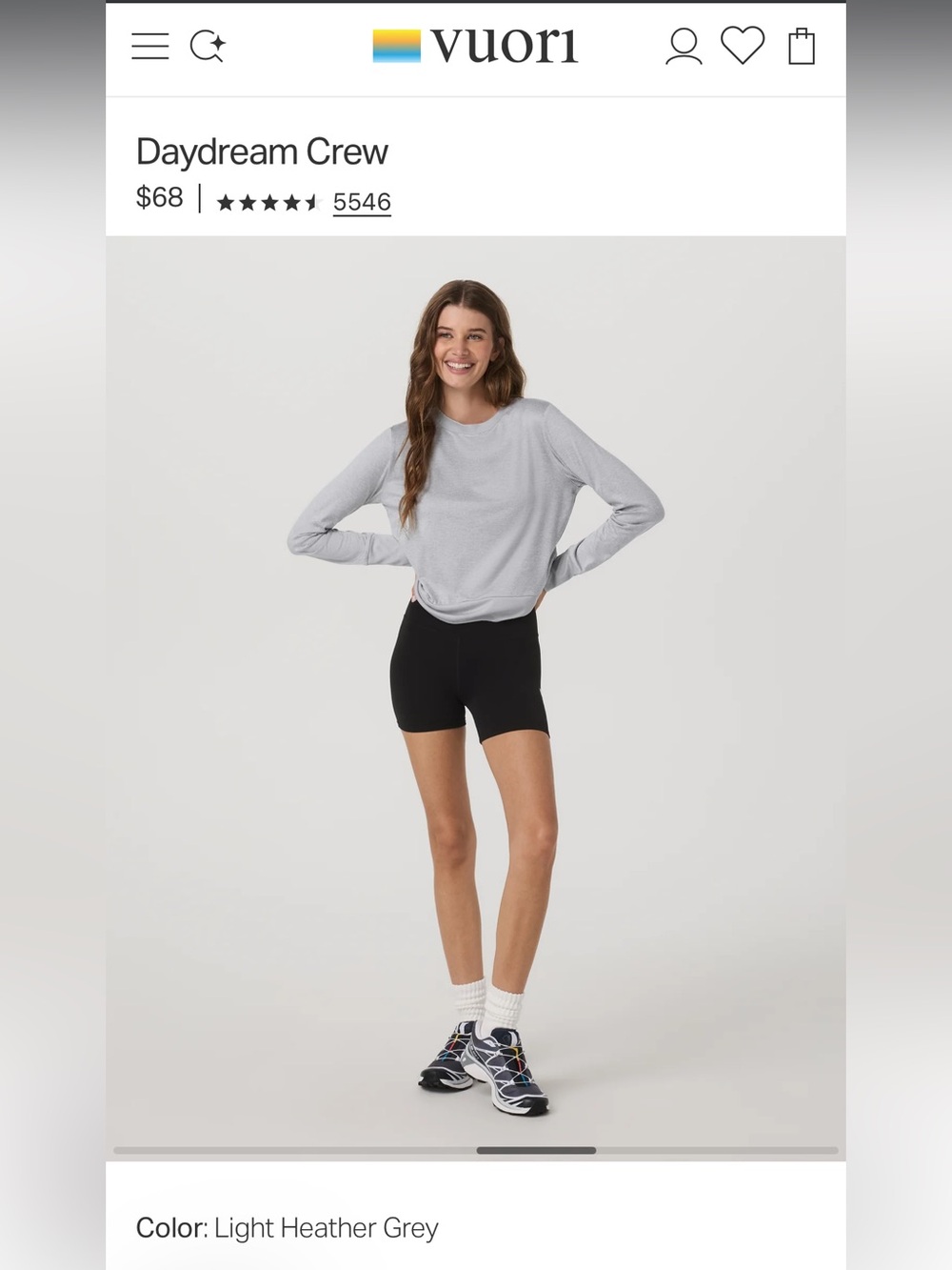Vuori Light Gray Long Sleeve Crew Tee